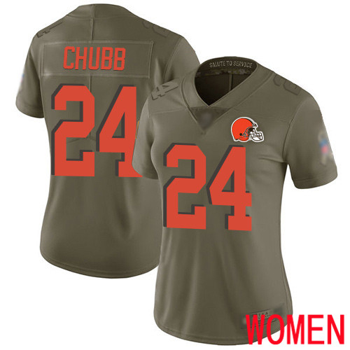 Cleveland Browns Nick Chubb Women Olive Limited Jersey #24 NFL Football 2017 Salute To Service